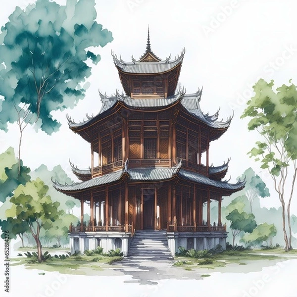 Obraz Vietnam architecture 2 line icon