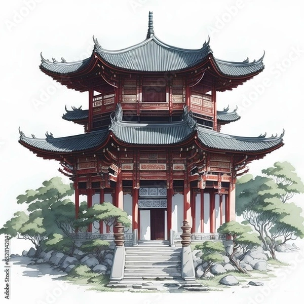 Obraz Chinese architecture 14 line icon