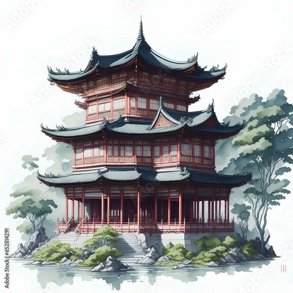 Fototapeta Chinese architecture 18 line icon