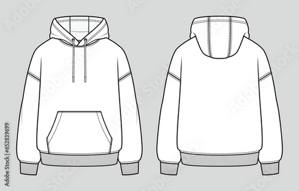 Fototapeta Oversized basic hoodie. Unisex casual clothing. Vector technical sketch. Mockup template.
