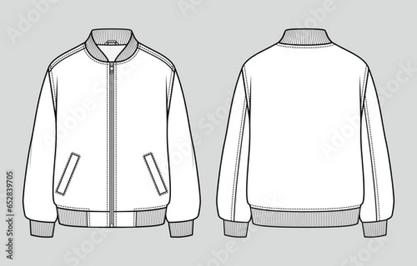 Fototapeta Oversized fit basic bomber jacket. Men's casual clothing. Vector technical sketch. Mockup template.
