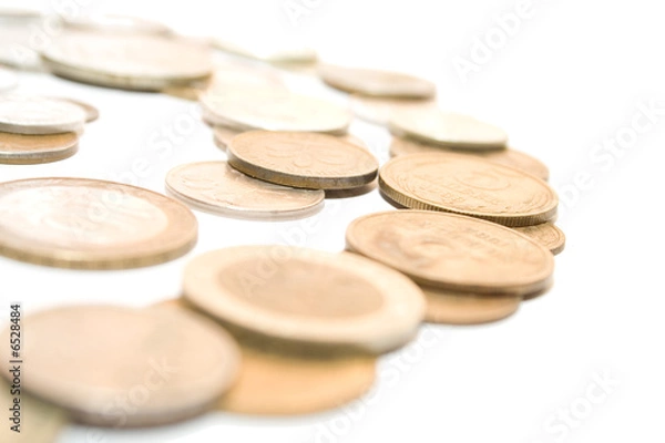 Fototapeta old antique metallic money on isolated background