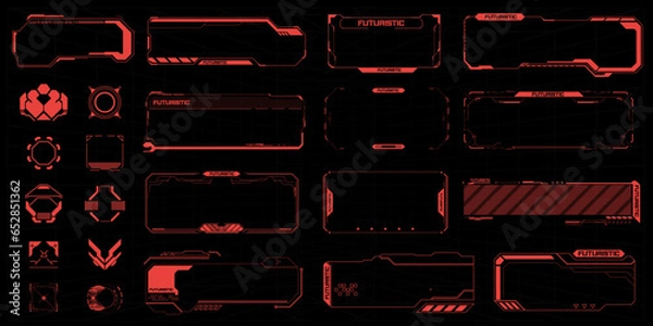 Obraz HUD danger and alert attention. Holographic hud user interface elements, high tech bars and frames. Cyberpunk Frames and icons damage and system failure. Vector illustration