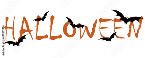 Fototapeta vector decorative Halloween lettering with black bats