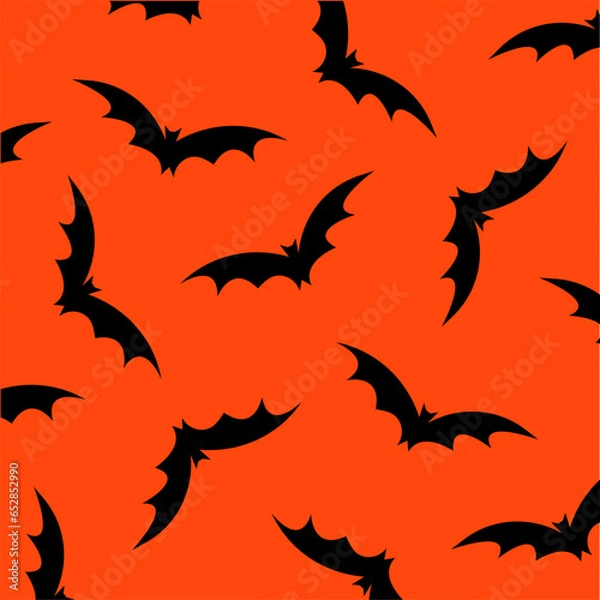 Fototapeta Halloween vector pattern with flying bats, decorative background in black and orange colours