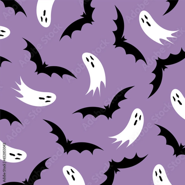 Fototapeta Halloween vector decorative pattern with flying bats and ghosts 