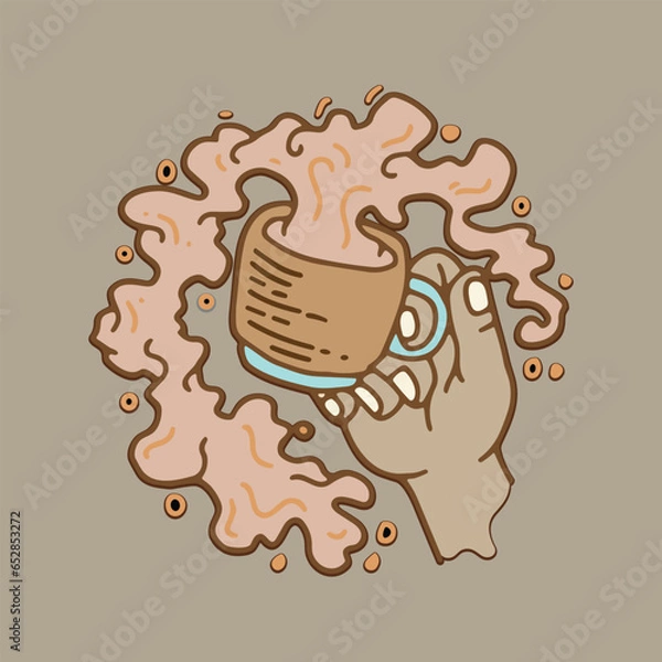 Fototapeta Coffee. Italian coffee pot with text All You Need is Coffee. Banner for cafe, restaurant, menu, coffee dreams theme. coffee cup icon in the line style. vector illustration on a brown background