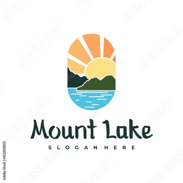 Obraz Lake logo design template. Mount Lake vector illustration. Badge design.