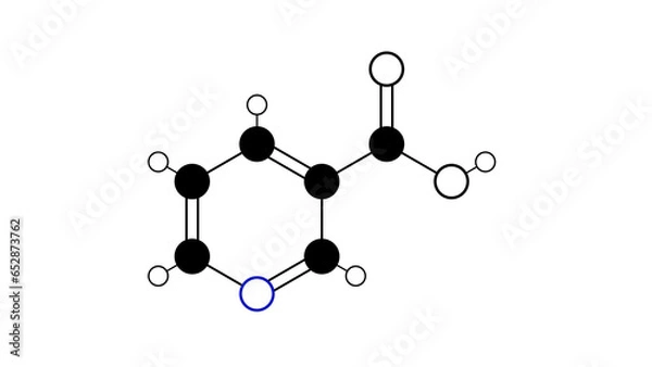 Fototapeta niacin molecule, structural chemical formula, ball-and-stick model, isolated image vitamer of vitamin b3