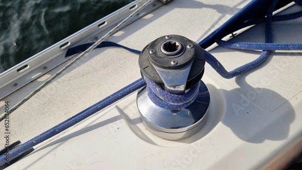 Fototapeta A sheet self-tailing winch on a sailing yacht