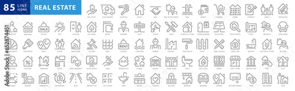 Fototapeta Real estate line icons collection. Big UI icon set in a flat design. Thin outline icons pack. Vector illustration