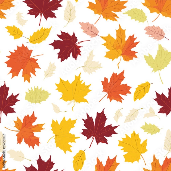 Fototapeta Colorful maple leaf seamless vector illustration on light background. Fall leaves. Vector illustration.