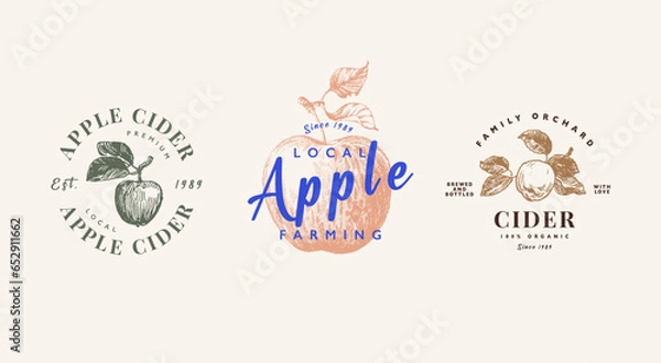 Obraz Apple cider logo template set, apple juice products emblem. Hand drawn apple fruits