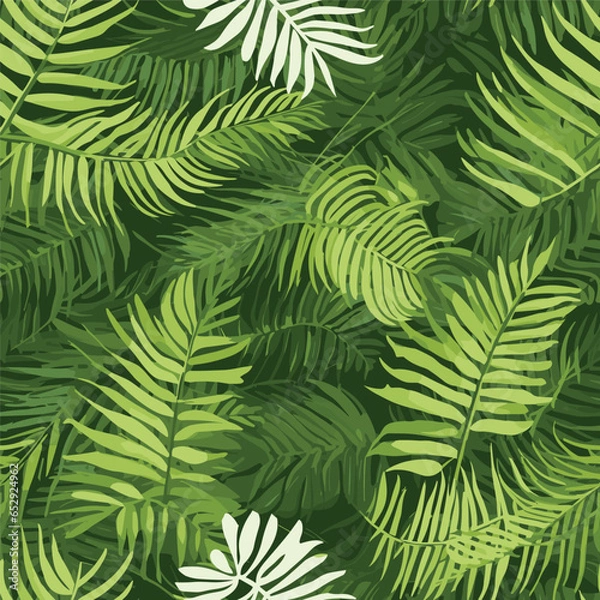 Fototapeta Seamless green tropical pattern. Leaves palm tree, fern, monstera. Gradient green leaves