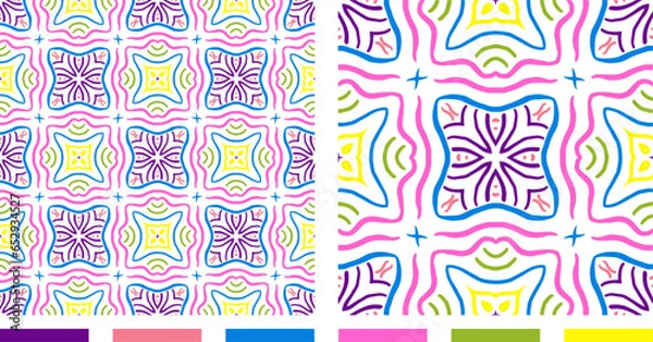 Fototapeta Wavey Geometric Vector Seamless Repeating Pattern Tile, Color Palette