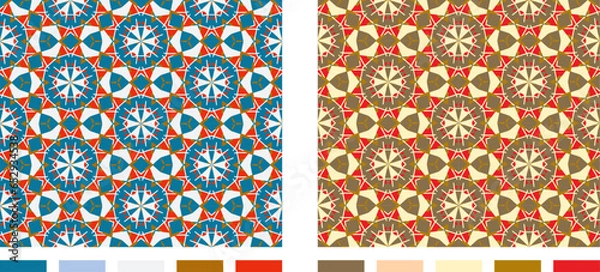 Fototapeta Geometric Spoke Vector Seamless Repeating Pattern Set, Warm, Cool, Colorways