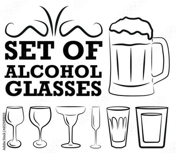Obraz Alcohol glasses, drink glasses icon set.