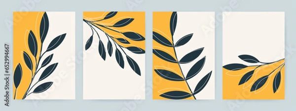 Obraz Boho abstract minimal templates in yellow color. For wall decor, wedding, birthday, invitation, poster, business card, page cover, brochure, post in social networks, advertising.