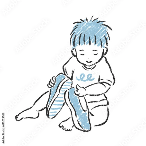 Fototapeta 靴で遊ぶ男の子　イラスト