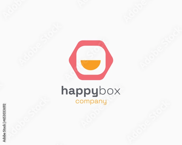 Fototapeta Cute happy face rounded square logo
