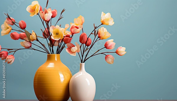 Fototapeta Abstract flower arrangement in vase, a burst of colorful elegance generated by AI