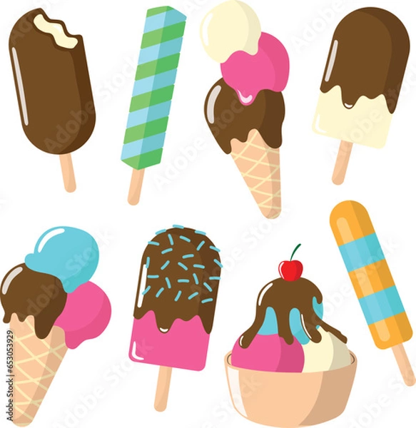 Fototapeta Cute elements or icons of ice cream vector illustration set can be used for multiple purposes