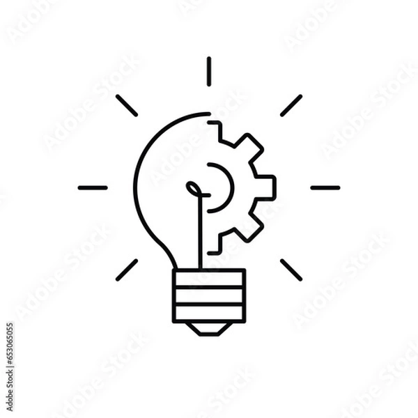 Fototapeta Innovation icon. Light bulb and cog inside. Modern sign, linear pictogram, outline symbol, simple thin line icon. Vector illustration.