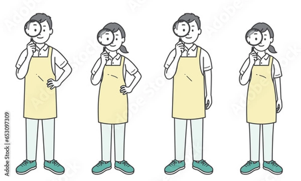 Fototapeta 虫眼鏡を持つ介護士男女
