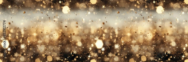 Fototapeta Seamless. A wide-format festive winter background with snowfall and blurred holiday lights in the background, making it perfect for seasonal content. Photorealistic illustration