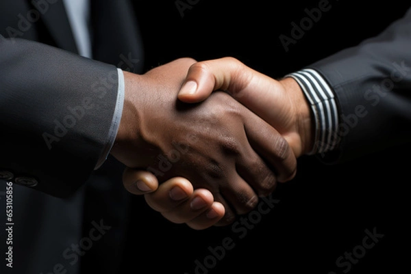 Fototapeta A close-up of a handshake between two individuals, symbolizing trust and ethical agreements. Generative Ai.