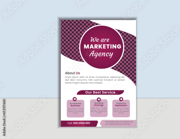 Obraz flyer. minimal official business advertising magazine poster flyer newest trendy creative corporate multipurpose with purple color creative corporate trendy abstract shape template print design 