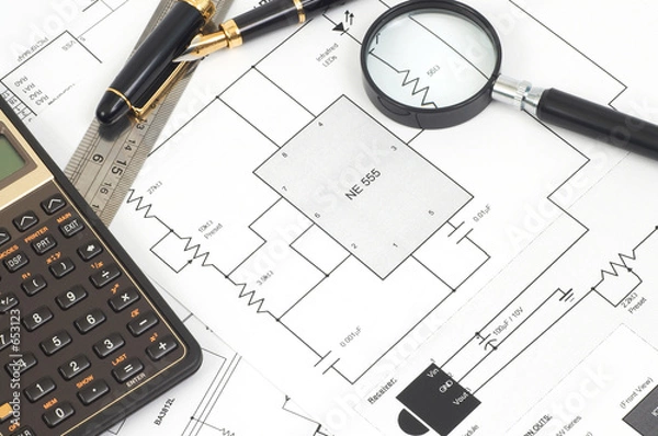 Obraz electrical scheme on cork board