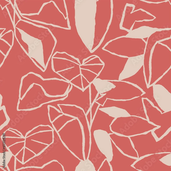 Fototapeta Vector leaf outline sketch illustration seamless repeat pattern digital artwork