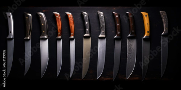 Obraz Set Of Various Knives On A Black Background For Design Created Using Artificial Intelligence
