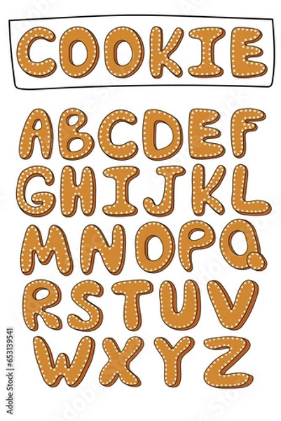 Fototapeta Vector cartoon set of alphabet holidays ginger cookie isolat on white background