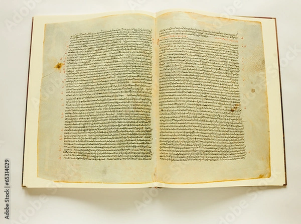 Obraz Opened vintage book with text in ancient Greek alphabeth