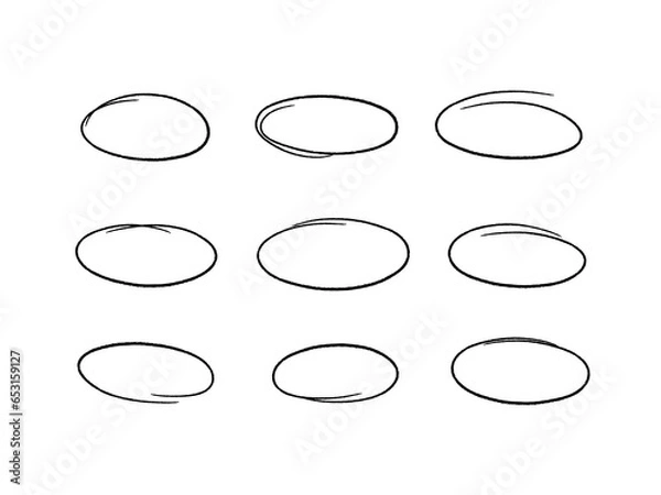 Obraz Set of hand drawn ovals. Oval frames. Collection of design elements. Vector illustration.