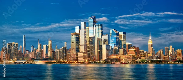 Obraz Midtown Manhattan and Hudson Yards skyscrapers panorama at dusk, New York