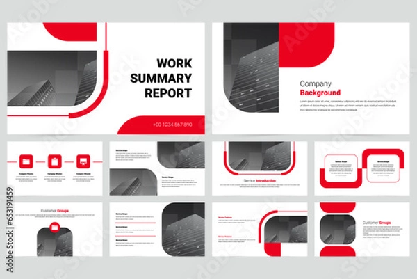 Fototapeta Red company minimalist slide presentation template