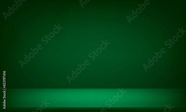 Obraz Green studio room background. Dark green color. Abstract wallpaper design with copy space to display your products. Business backdrop. Vector illustration.