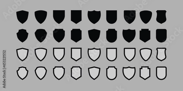 Obraz set of shield in flat style. Protect shield security line icons. Badge quality symbol, sign, logo or emblem. Vector illustration