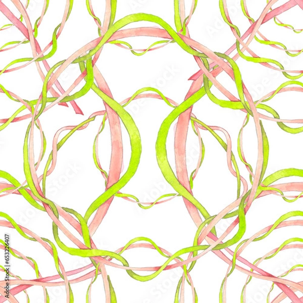 Obraz Seamless watercolor pattern with ribbons on a white background.