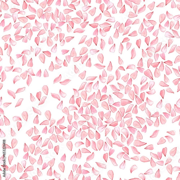Obraz Seamless watercolor pattern with cherry petals on a white background.