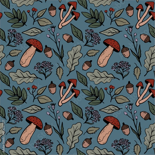 Obraz Enchanted magical mushroom forest seamless pattern