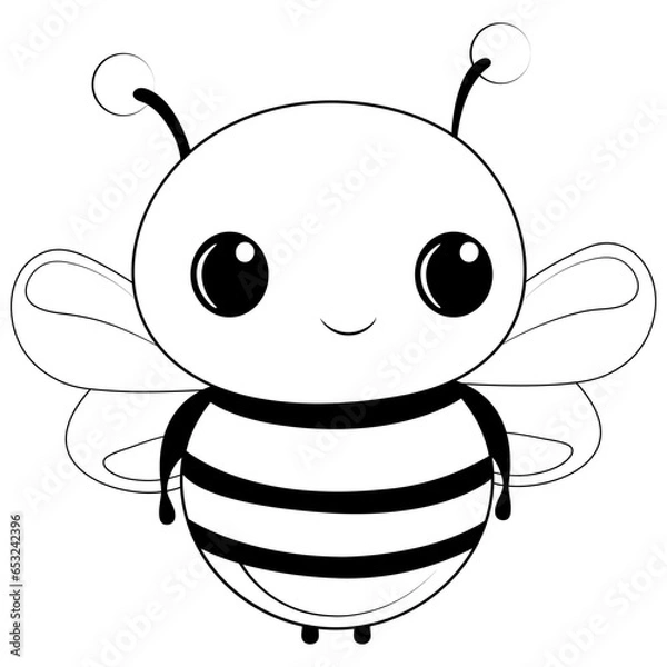 Fototapeta Bee character coloring page on white background. Outline vector illustration