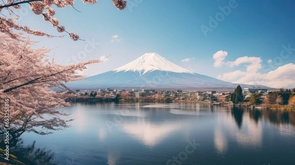 Obraz Cherry blossom mountain by the lake