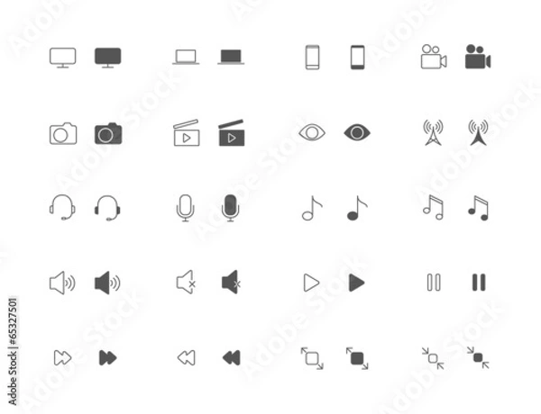 Fototapeta Outline and filled Media icon set