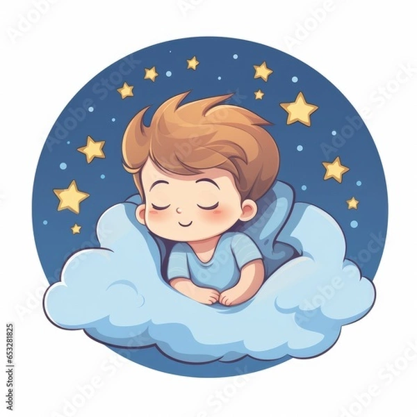 Fototapeta Cartoon illustration of a small child sleeping, AI generated Image