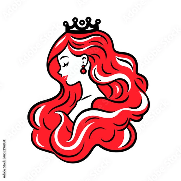 Fototapeta Princess wig vector icon in minimalistic, black and red line work, japan web