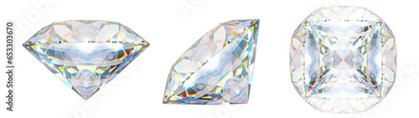 Fototapeta Rich dimond on white background isolated object. Realistic shining white diamond jewel. 3d illustration